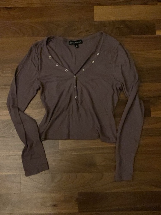 Derek Heart Tops - Purple Henley with Silver Button Details